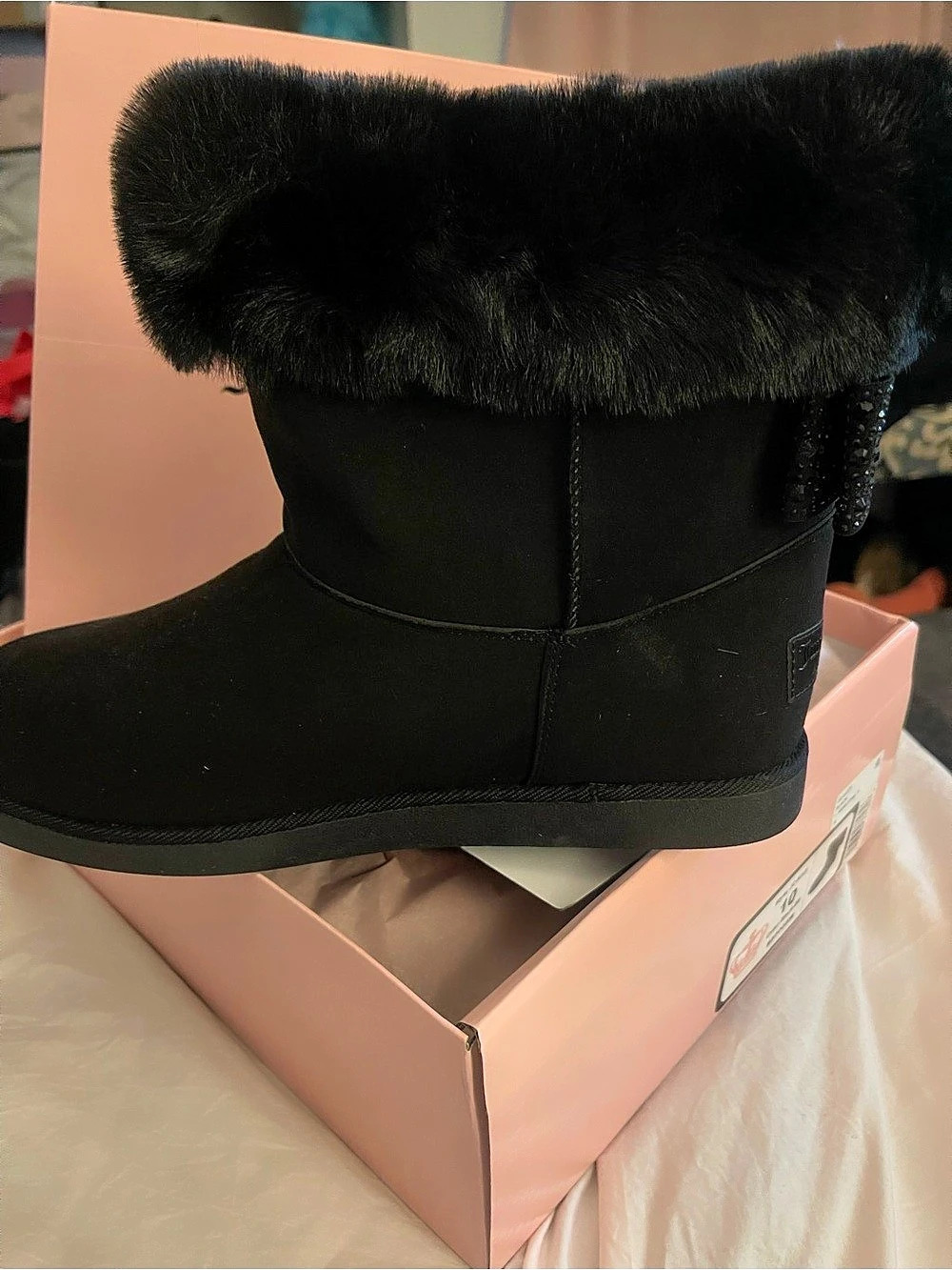 Juicy Couture Kamper Studded-Bow Round-Toe Ankle Booties Black Ankle Boots US 10